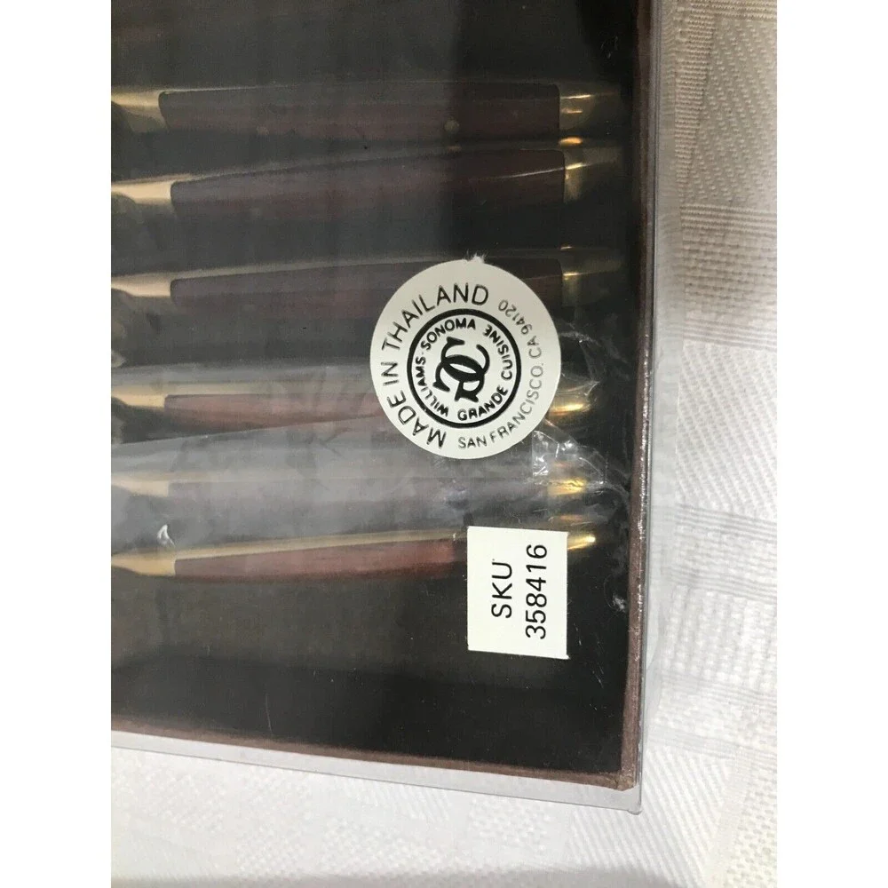 NEW! Williams Sonoma 6 Mini Forks 6 Mini Knives Knife Set Wood Handle Gold 5